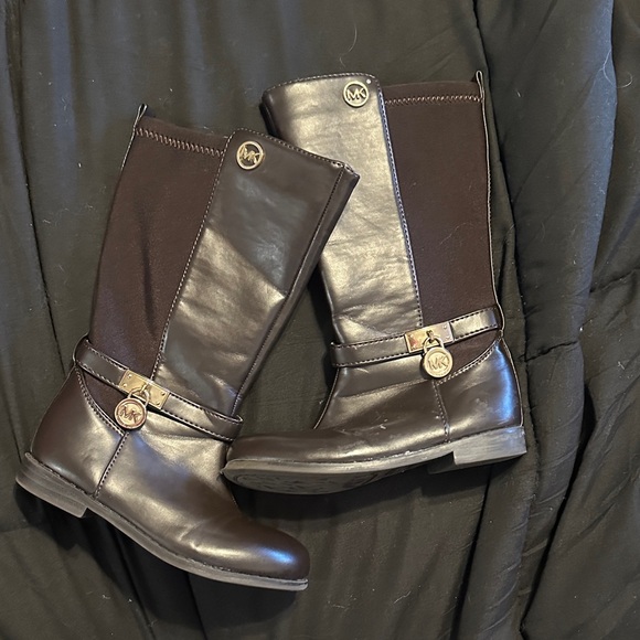 Michael Kors Dark Brown Leather Boots with Gold Accents - Picture 2 of 4